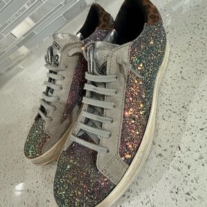 P448 Multicolor Glitter Sneakers with Leopard Accent